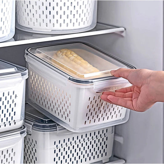 Caixa Organizadora Para Geladeira Com Drenagem, Recipiente Para Geladeira, Caixa Para Organizar Geladeira, Organizador Clear Fresh Com Drenagem, Potes Organizador Para Geladeira