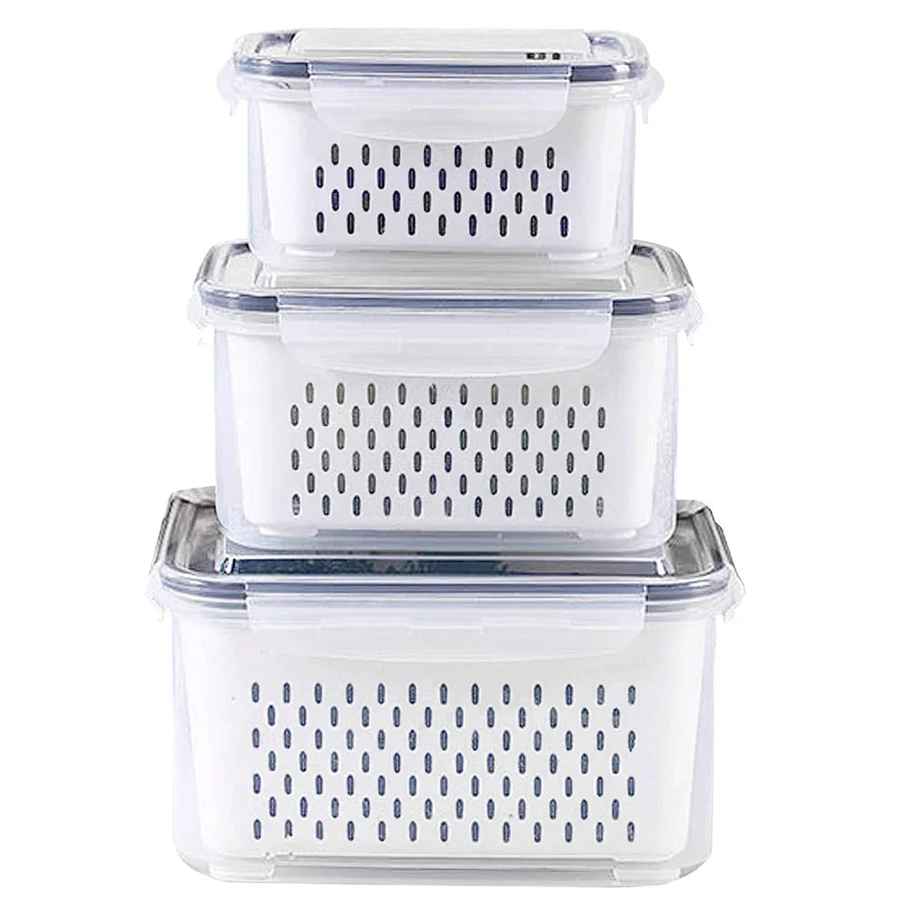 Caixa Organizadora Para Geladeira Com Drenagem, Recipiente Para Geladeira, Caixa Para Organizar Geladeira, Organizador Clear Fresh Com Drenagem, Potes Organizador Para Geladeira